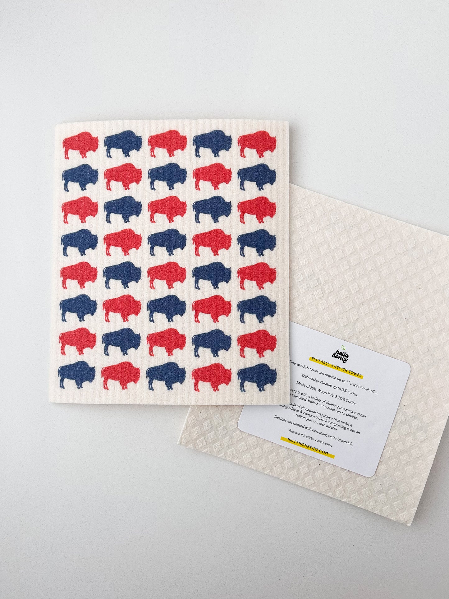 Red and Blue Buffalo Swedish Dish Towel
