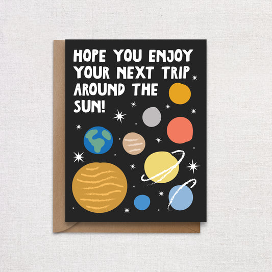 Trip Around The Sun Planets Birthday Card