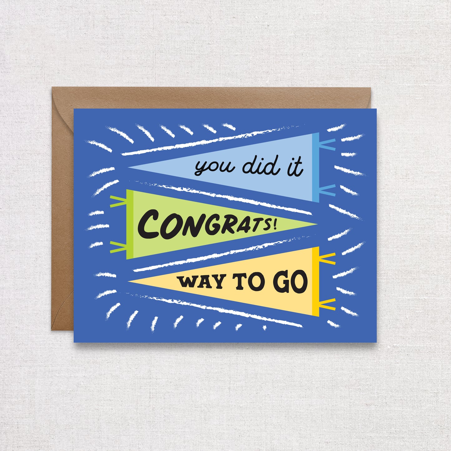 Congrats Graduate Pennant Greeting Card. Recycled Greeting Card.