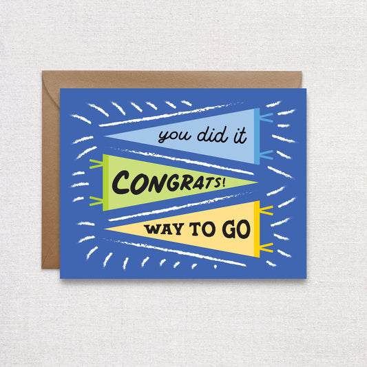 Congrats Graduate Pennant Greeting Card. Recycled Greeting Card.