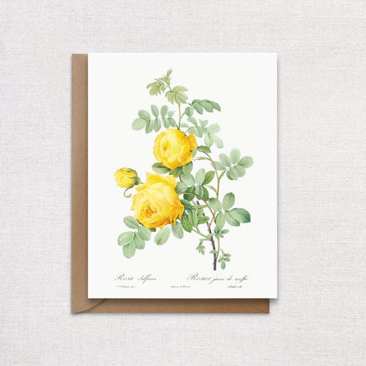 Vintage Yellow Floral Greeting Card. Yellow Rose Flower Card