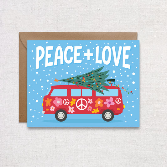 Peace & Love Volkswagen Bus Holiday Greeting Card