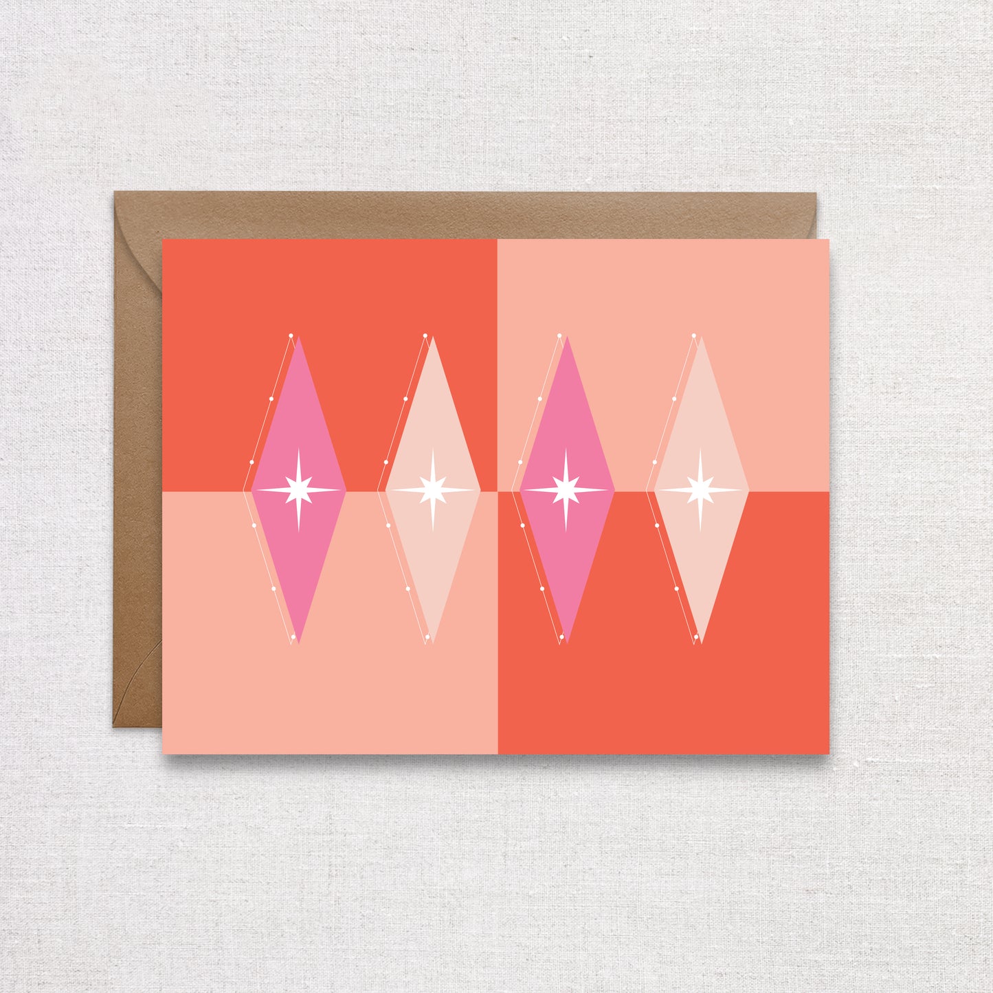 Pink Mid-Century Modern Holiday Cards. Pack of 6 Holiday Cards. Vintage Christmas Cards.