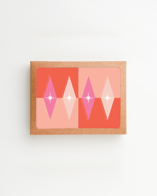 Pink Mid-Century Modern Holiday Cards. Pack of 6 Holiday Cards. Vintage Christmas Cards.