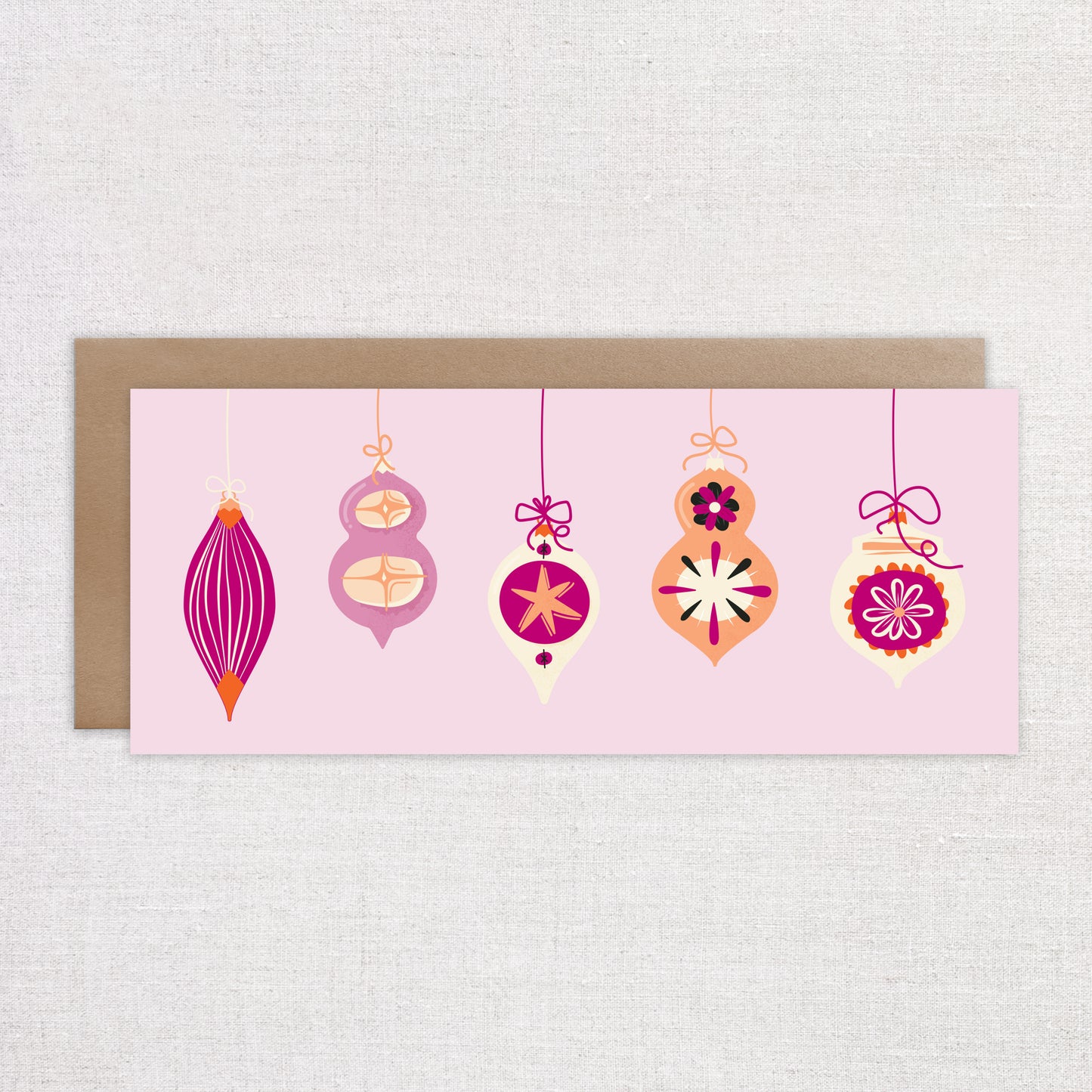 Pink Mid Century Modern Ornament Holiday Card