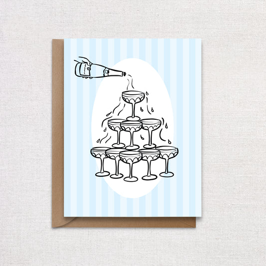 Blue Pastel Champagne Wedding Celebration Card