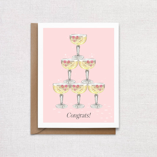 Champagne Tower Engagement Greeting Card