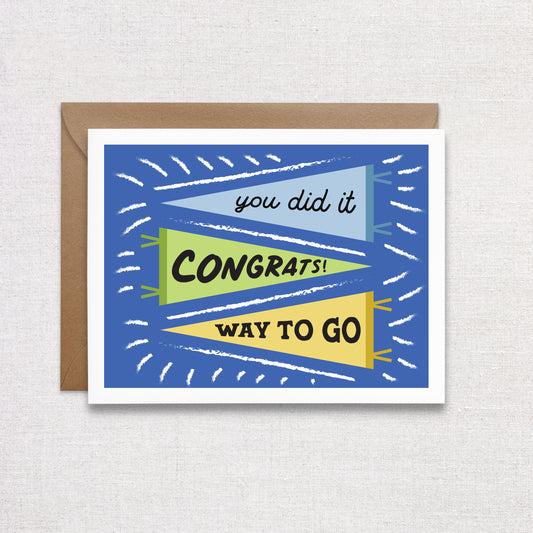 Congrats Graduate Pennant Greeting Card. Recycled Greeting Card.